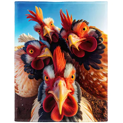 Funny Rooster Selfie Blanket: Four Loud Roosters Taking a Group Photo