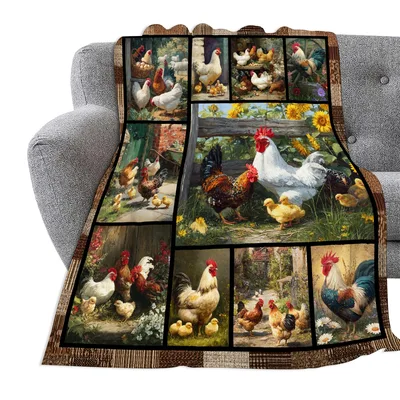 Chicken Rooster Farm Animals Blanket: A Collage of Classic Poultry Art