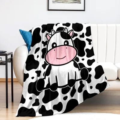 Cow Print Cute Animal Blanket with Smiling Cartoon Cow Design