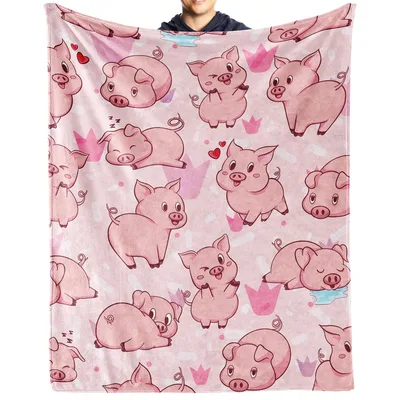 Cute Pig Pattern Blanket: Adorable Pink Pigs with Crowns and Hearts