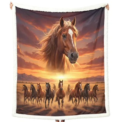 Horse Sunset Running Herd Blanket: Wild Horses at Dusk