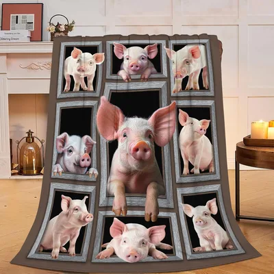 Pig Animal Lover Blanket: Gallery of Pink Pigs in Rustic Frames