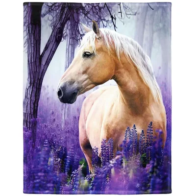 Purple Cow Blanket: Palomino Horse in Lavender Field Art