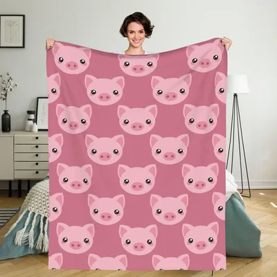 Funny Face Blanket Cute Cartoon Pig Faces Pattern for Farm Lovers