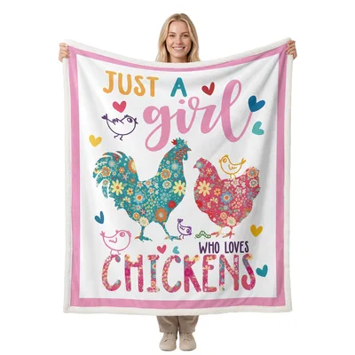 Floral Rooster & Hen Blanket: Just a Girl Who Loves Chickens Design