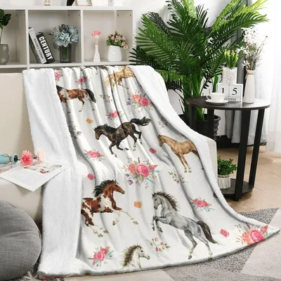 Horse Floral Pattern Blanket: A Whimsical Equestrian Design
