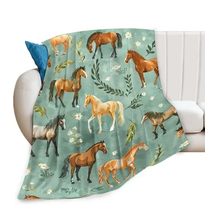 Watercolor Horses Among Flowers Blanket featuring painted equine art