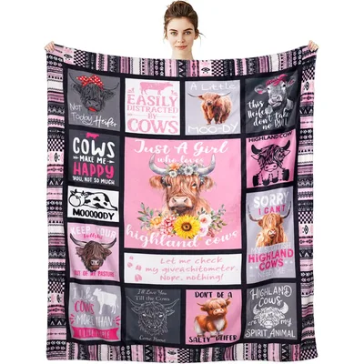 Pink Highland Cow Sunflower Blanket for Cattle Enthusiasts