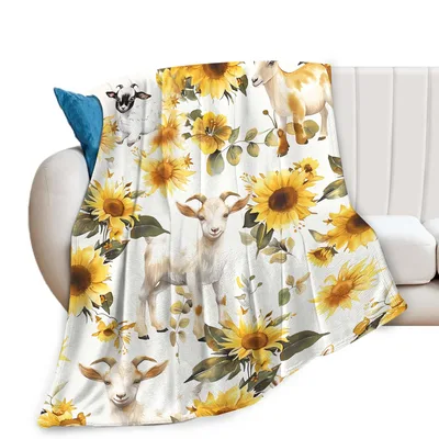 Goat Sunflower Farm Blanket: A Watercolor Design for Animal Lovers