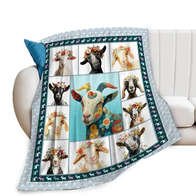 Goat Farm Animal Blanket: Floral Goat Portrait Throw