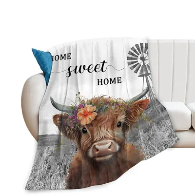 Highland Cow Home Sweet Blanket Farmhouse Cow Design
