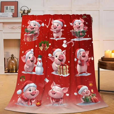 Christmas Pig Blanket: Festive Pigs with Santa Hats and Gifts