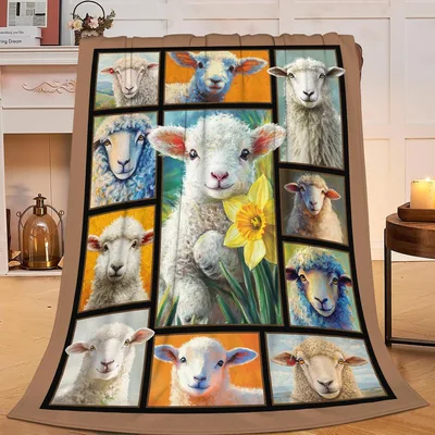 Sheep Lamb Animal Blanket featuring a gallery of hairy portraits