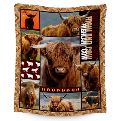 Highland Cow Photos Blanket: A Collage of Shaggy Herd Animals