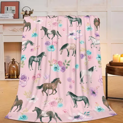 Watercolor Horses and Flowers Blanket featuring painted equines