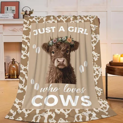 Just a Girl Who Loves Cows Blanket with Highland Cow Design