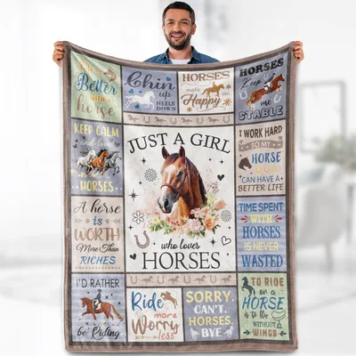 Horse Lover Patchwork Blanket featuring a floral horse portrait