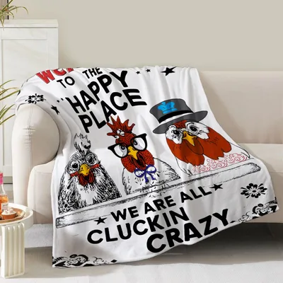 Chicken Rooster Farm Blanket: Welcome to the Happy Place Design