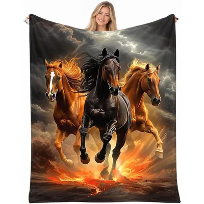 Three Running Horses Fire Blanket: Wild Equine Art for Your Couch