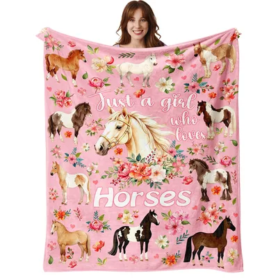 Horse Lover Floral Blanket: Just a Girl Who Loves Horses Design