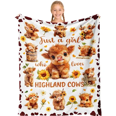 Sunflower Highland Calves Cow Blanket: Just a Girl Who Loves