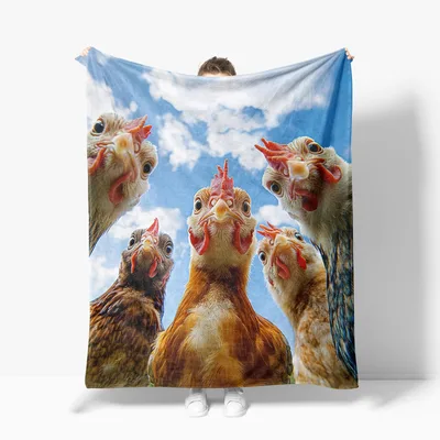 Funny Chickens Farm Animals Blanket: Curious Chicken Faces Design