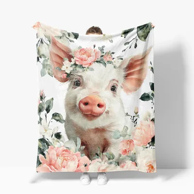 Pig Floral Blanket: A Watercolor Piglet with a Flower Crown