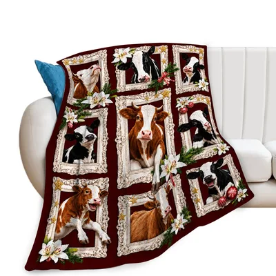 Christmas Cows Blanket featuring framed bovine portraits