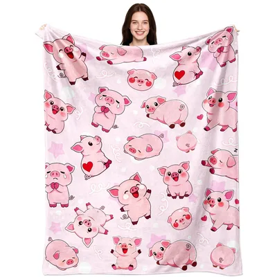 Pink Piggy Hearts Blanket: Cute Cartoon Pigs with Red Hearts
