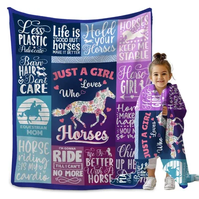 Horse Lover Patchwork Purple Blanket Celebrating Equestrian Life