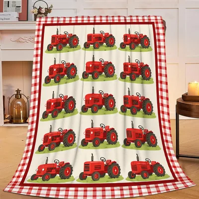 Red Tractor Farm Blanket: Vintage Red Machine Pattern