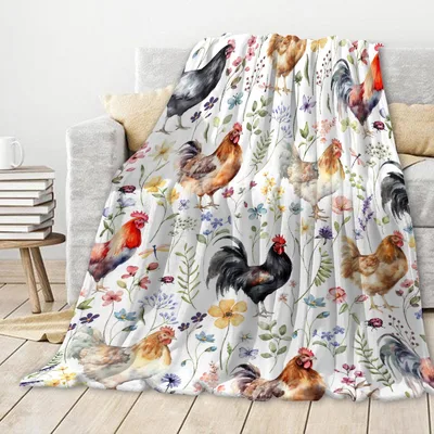 Chicken Wildflower Farm Blanket: A Watercolor Rooster and Hen Design