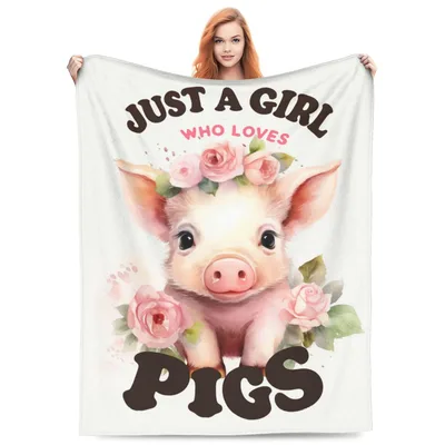 Pink Piglet with Roses Blanket: Floral Pig Design