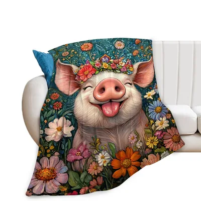 Pig Flowers Animal Blanket: A Joyful Pig in a Garden of Blooms