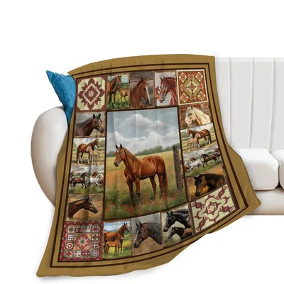 Horse Pasture Collage Blanket: A Quilt-Style Equestrian Print