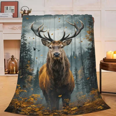 Deer Elk Forest Blanket: Majestic Stag in Autumn Woods