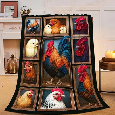Roosters and Hens Blanket: Framed Farmyard Portrait Collection