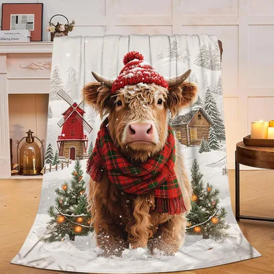 Christmas Highland Cow in Snow Blanket: Festive Cattle Design