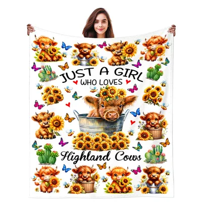 Highland Calves & Sunflowers Blanket: Cute Cow and Flower Design