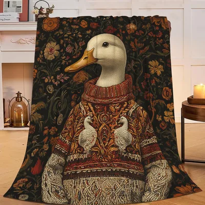 Duck Vintage Art Blanket: Whimsical Duck in Sweater Design