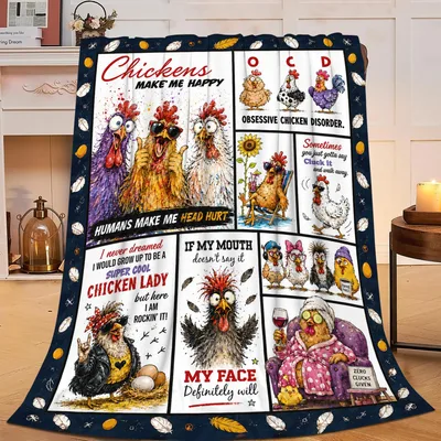 Funny Chicken Cartoon Blanket: Sassy Rooster Humor for Farm Lovers
