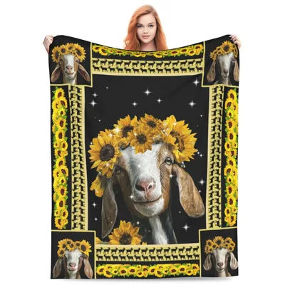 Goat Sunflower Farm Animal Blanket featuring a goat