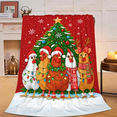 Christmas Chicken Blanket: Festive Roosters Under the Tree