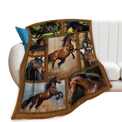 Horse Photo Collage Blanket: Wooden Frame Equestrian Art for Lovers