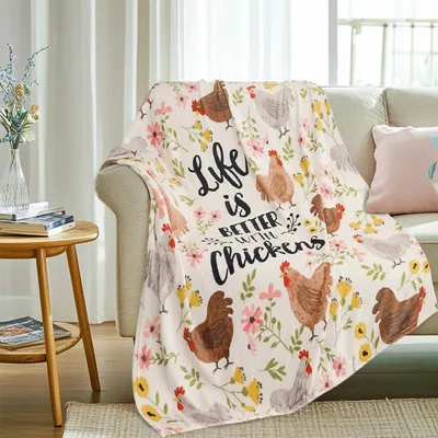 Chicken Farm Floral Blanket: Life is Better with Chickens Design