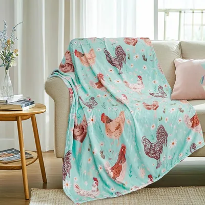 Chicken Rooster Blanket: Floral Daisy Farm Fowl Throw
