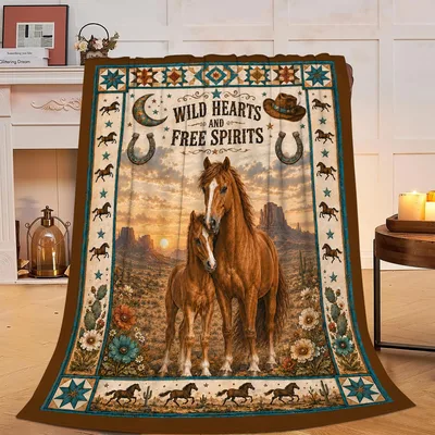 Western Horse Desert Blanket: Wild Hearts and Free Spirits Artwork