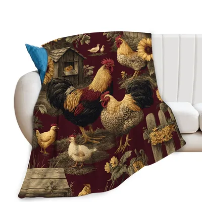 Rooster Chickens Farm Blanket: Rustic Chicken Art for Home