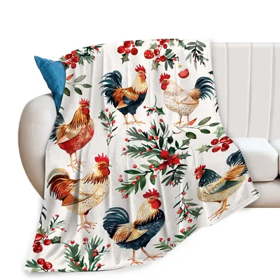 Rooster Chicken Holiday Blanket: Festive Farmyard Design for Winter