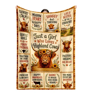 Highland Cows & Sunflowers Country Blanket for Cow Lovers